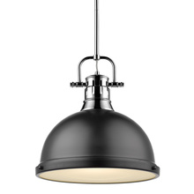  3604-L CH-BLK - Duncan 1 Light Pendant with Rod in Chrome with a Matte Black Shade